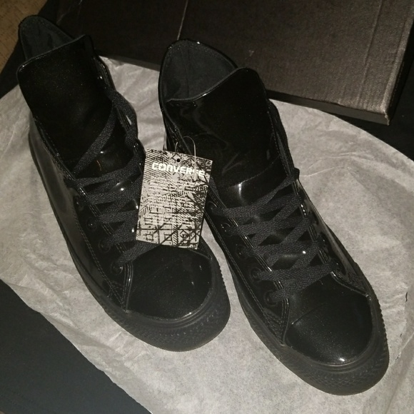 Converse Black Shiny Plastic High Tops NEW RARE - Picture 2 of 7